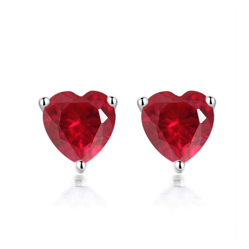 S925 Sterling Silver Simple Heart-Shaped Zircon Birthstone Stud Earrings