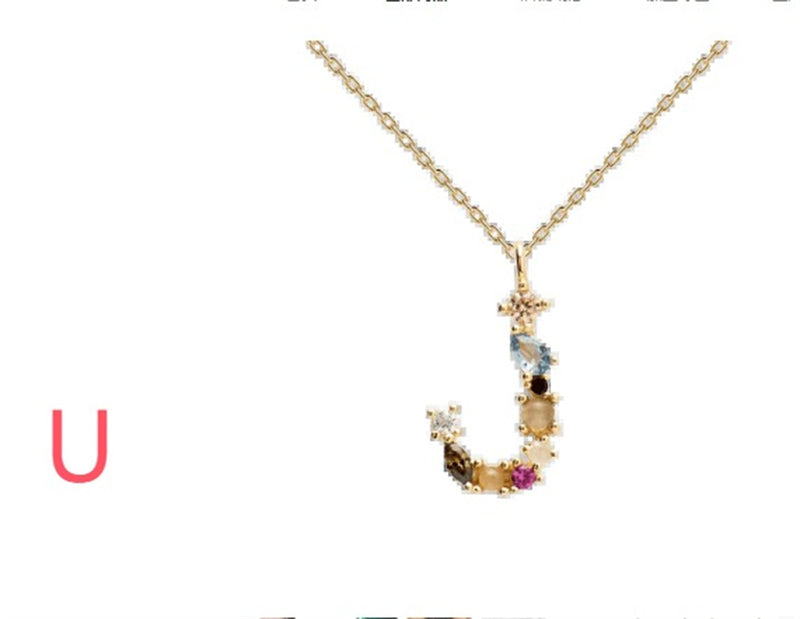 English Letter Alphabet Necklace Female Colorful Crystals Gem S925 Pure