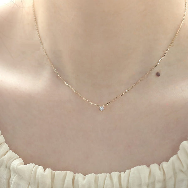 Women's Pure 14k Yellow Solid Gold Single Diamond  Necklace