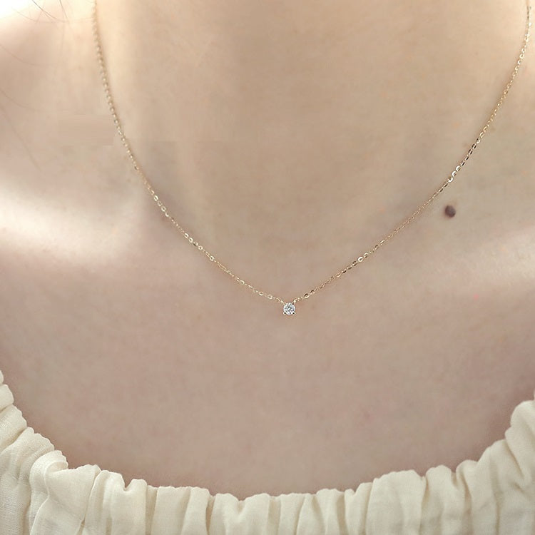 Women's Pure 14k Yellow Solid Gold Single Diamond  Necklace