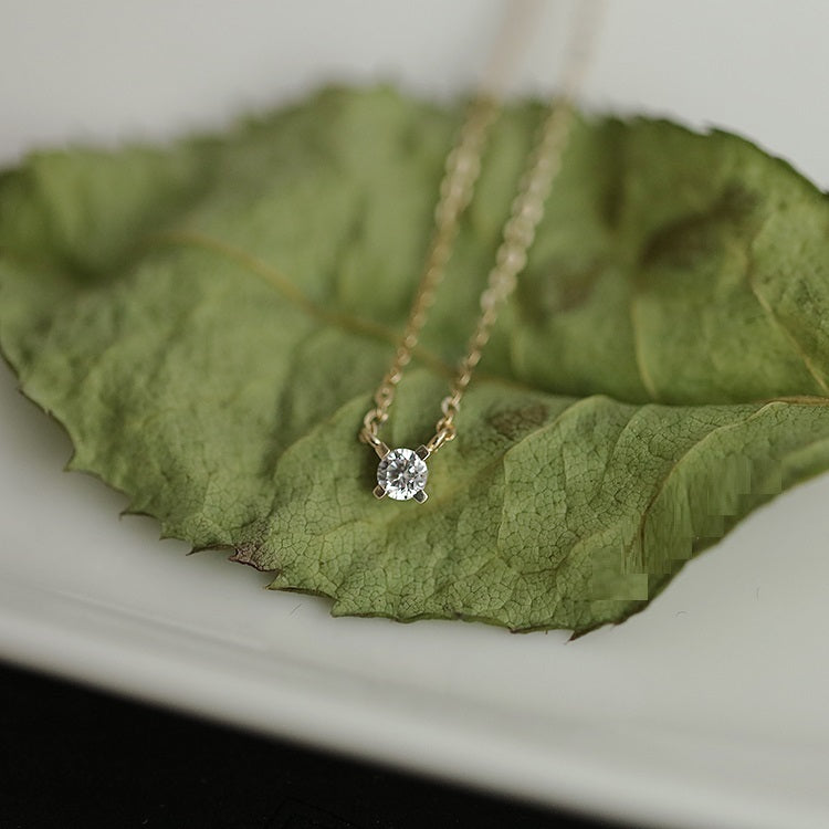 Women's Pure 14k Yellow Solid Gold Single Diamond  Necklace