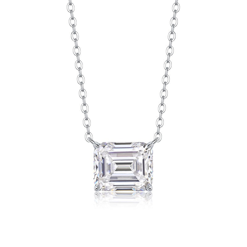 Mirage In The Mirror - A Trendy Diamond Pendant Necklace Set With Octagonal 9x11mm Moissanite S925 Sterling Silver And Platinum Plating