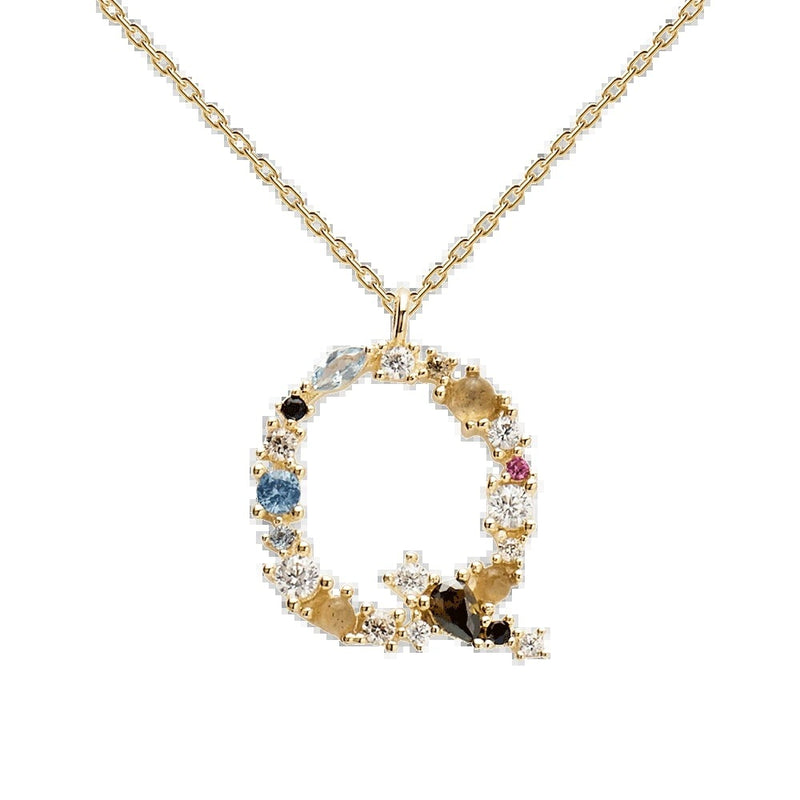 English Letter Alphabet Necklace Female Colorful Crystals Gem S925 Pure