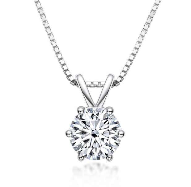 Classic Six Prong Moissanite Necklace Female D Color 1 Carat