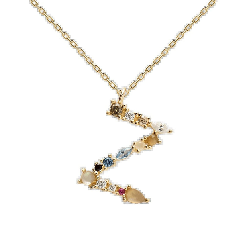 English Letter Alphabet Necklace Female Colorful Crystals Gem S925 Pure