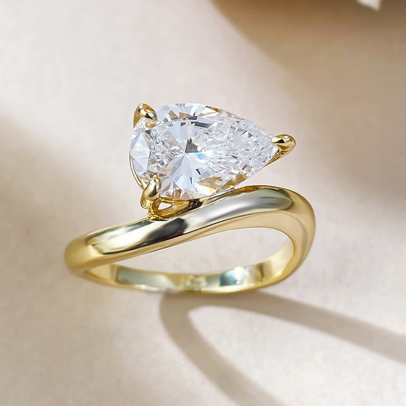 Jewelry 925 Silver Ins Water Drop Diamond Ring