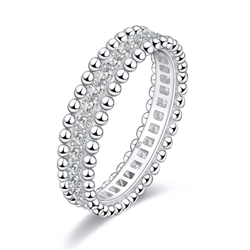 Bead Edge Full Eternity Ring Female 925 Silver 18K Gold Plating Moissanite Ring