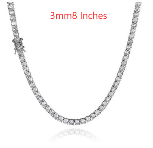 3mm 4mm 5mm 65 MmS925 Silver Moissanite Single Row Tennis Chain Bracelet Hip Hop Necklace