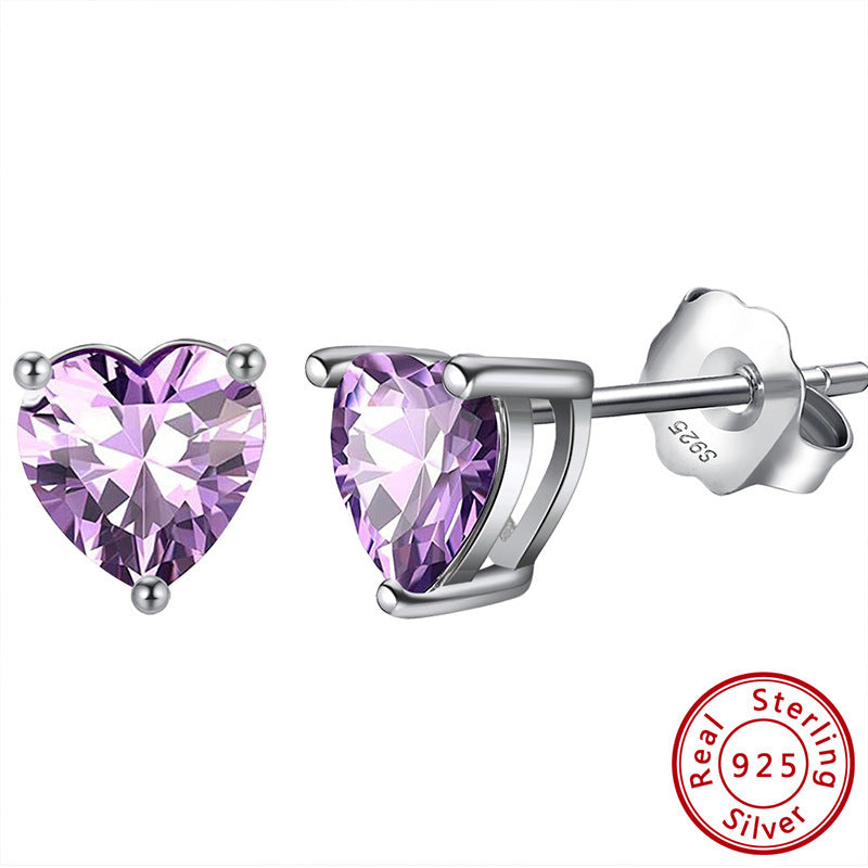 S925 Sterling Silver Loving Heart Stud Earrings – Simulated Birthstone