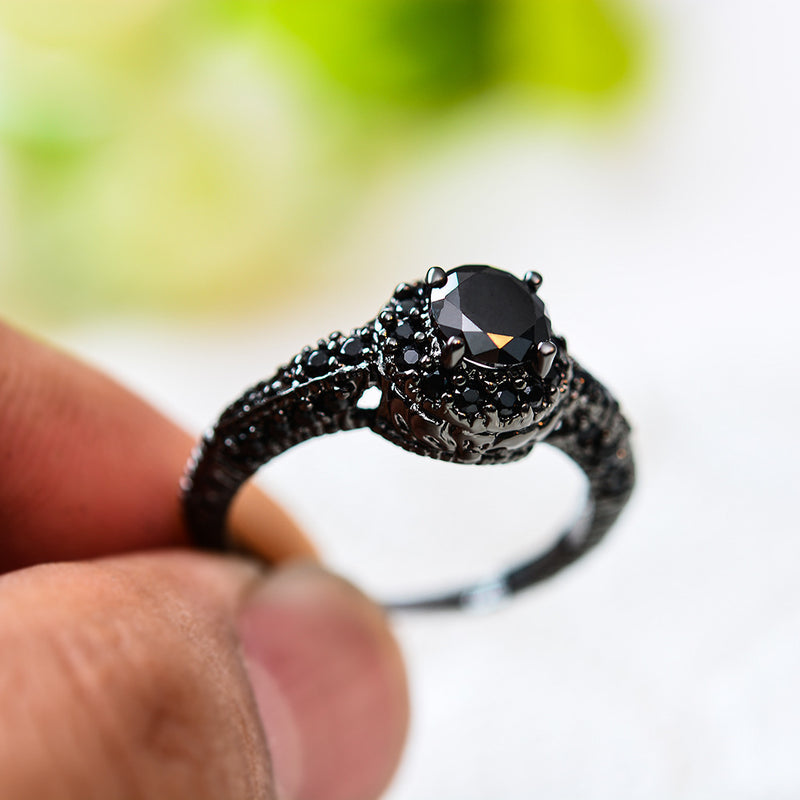 Big Black Diamond Small Black Simulated Diamond Ring Unisex Trendy Ring