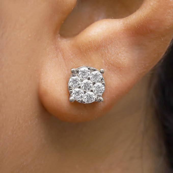 1 Carat Round Cut Lab Created Moissanite Diamond Cluster Stud Earrings In 14k Gold Over Sterling Silver Jewelry For Women