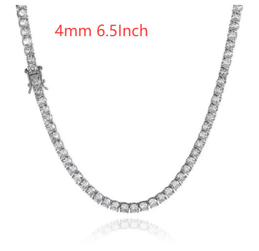 3mm 4mm 5mm 65 MmS925 Silver Moissanite Single Row Tennis Chain Bracelet Hip Hop Necklace
