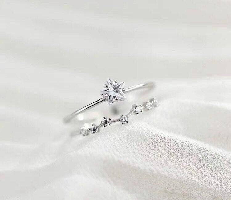 Sterling Silver Star Ring Adjustable Layered Ring