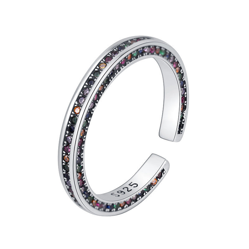 S925 Sterling Silver Rainbow Sparkling Diamond Ring Women's Zircon