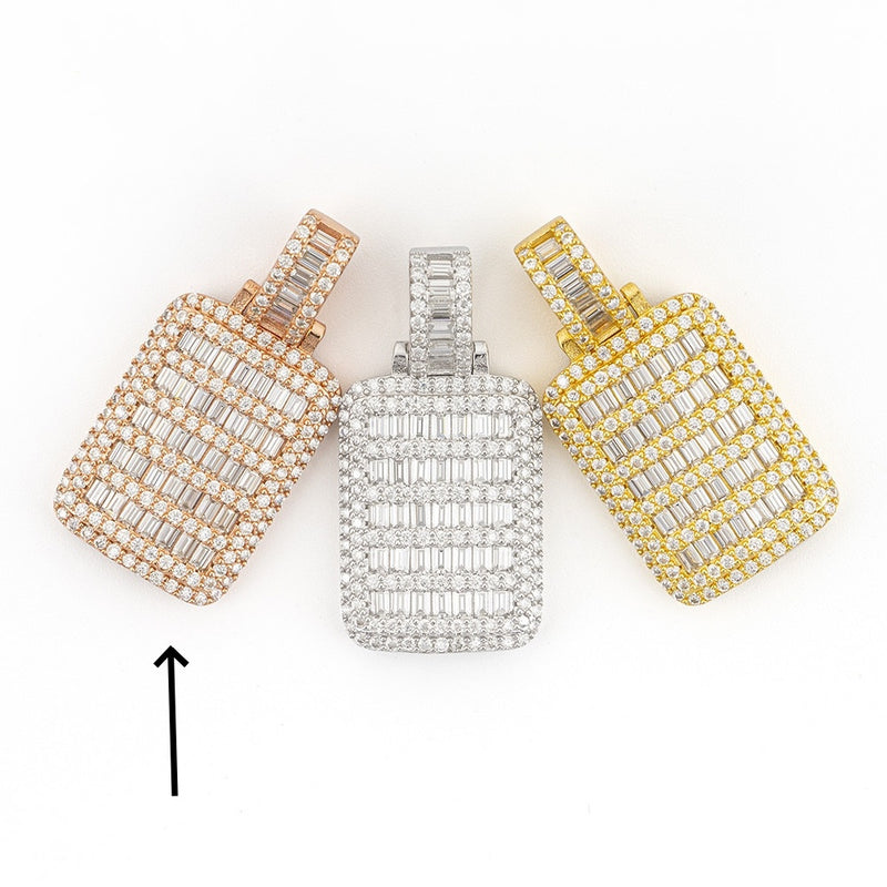 S925 Silver Inlay Dog Tag Pendant Hip Hop Jewelry