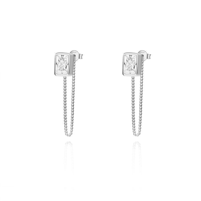 Simple Gold-plated S925 Sterling Silver CZ Zircon Rectangle Women's Suit Jewelry