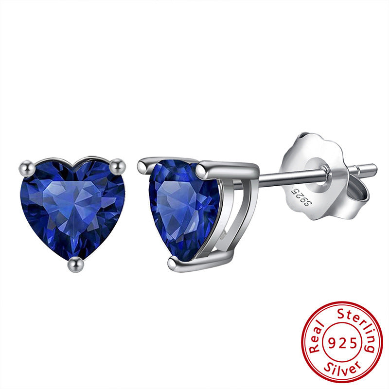 S925 Sterling Silver Loving Heart Stud Earrings – Simulated Birthstone