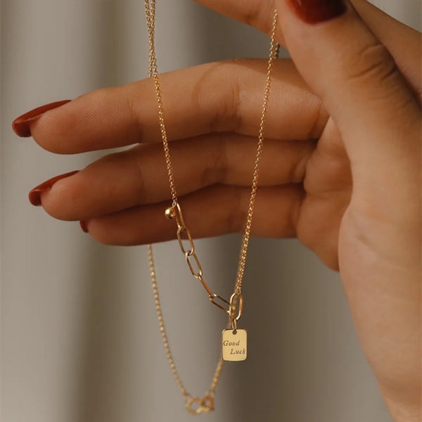 18K Gold Square Necklace For Women