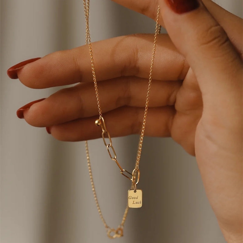 18K Gold Square Necklace For Women
