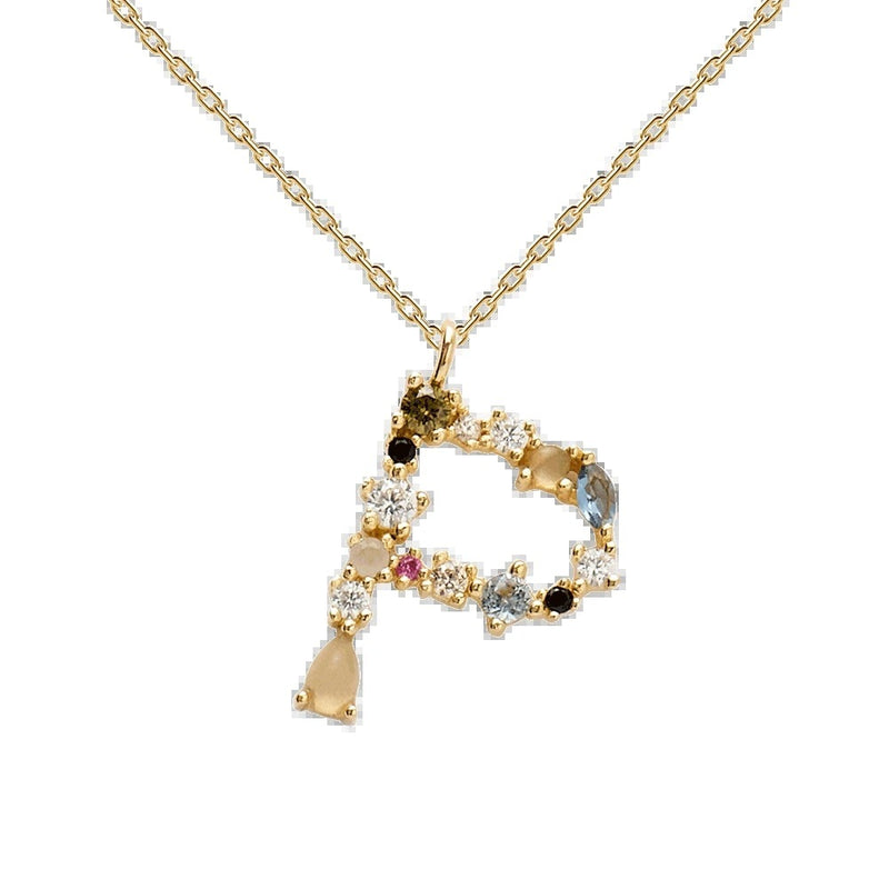 English Letter Alphabet Necklace Female Colorful Crystals Gem S925 Pure