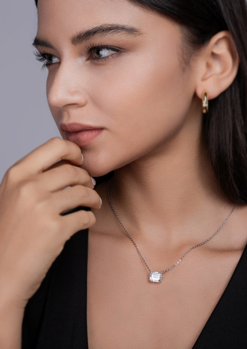 Mirage In The Mirror - A Trendy Diamond Pendant Necklace Set With Octagonal 9x11mm Moissanite S925 Sterling Silver And Platinum Plating